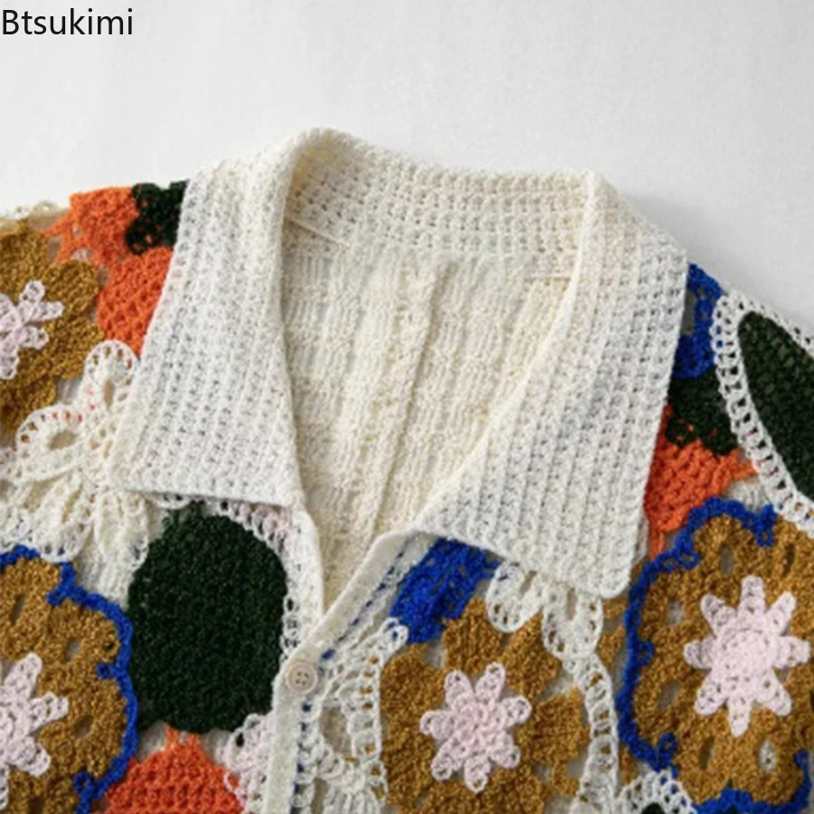 Men's Retro Floral Crochet Kni - đánh giá và giá Shirt Camp Collar